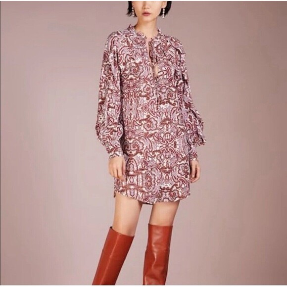 For Love And Lemons Dresses & Skirts - For Love and Lemons Romy Dress Paisley Brown Pink White Ruffle Long Sleeve Mini